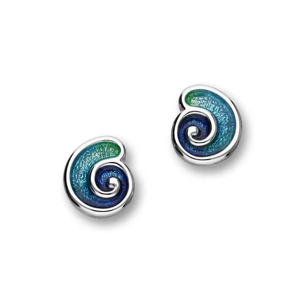 Stud Earrings for Women-Tranquility Sterling Silver & Enamel Swirl Stud Earrings, EE291