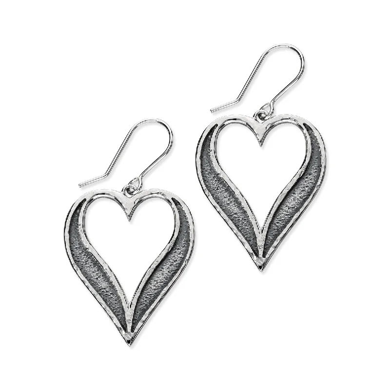 Elegant Gemstone Hoop Earrings-Astin Sterling Silver Drop Large Heart Earrings E2192