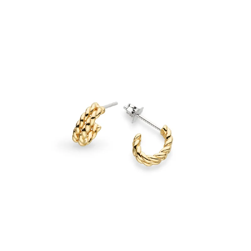 Elegant Diamond Earrings-Yellow Gold Plated Marina Rope Bar Semi Hoop Earrings