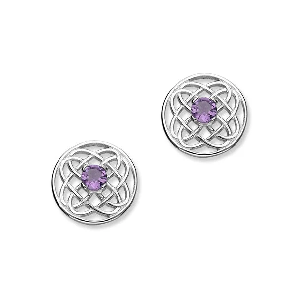 Stylish Dangle Earrings-Celtic Silver Earrings CE394 Amethyst