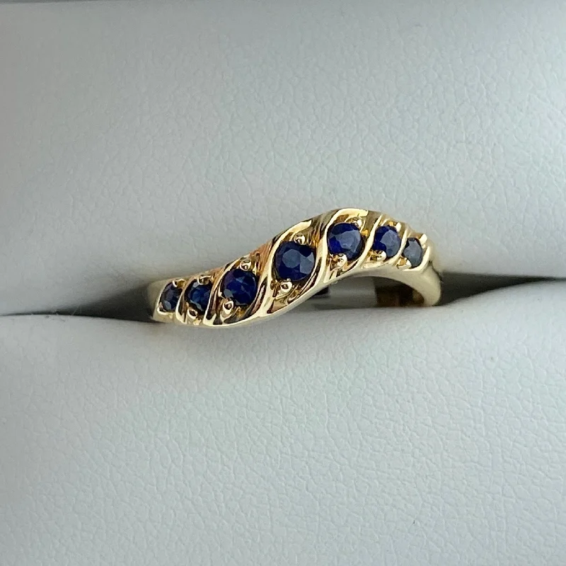 Wedding Ring with Custom EngravingSapphire Stackable Wave Ring