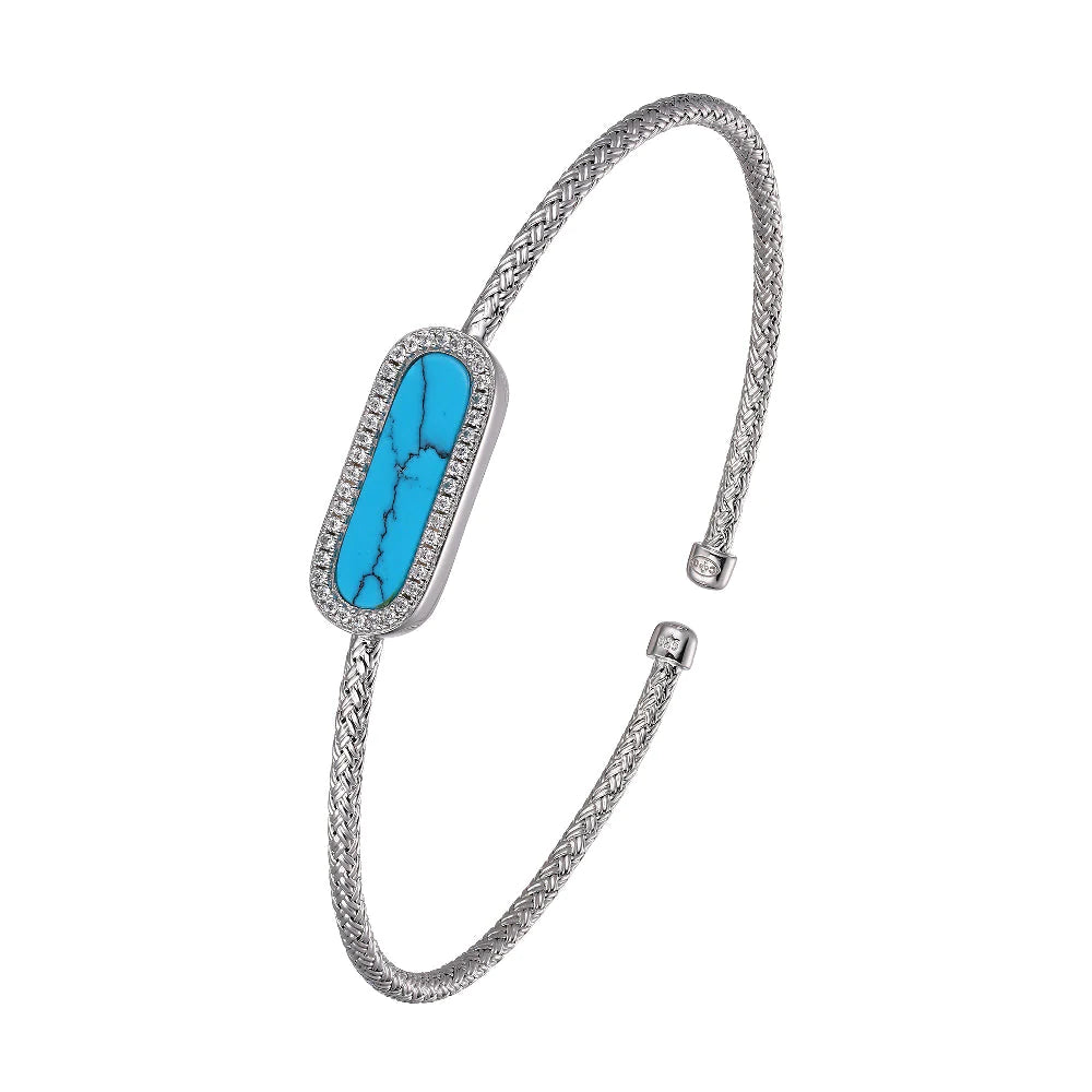 Sparkling Bracelets-Sterling Silver Turquoise and CZ Cuff Bracelet