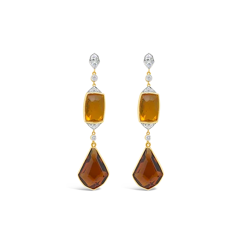 Chic Earrings-Citrine & Diamond Dangle Estate Earrings