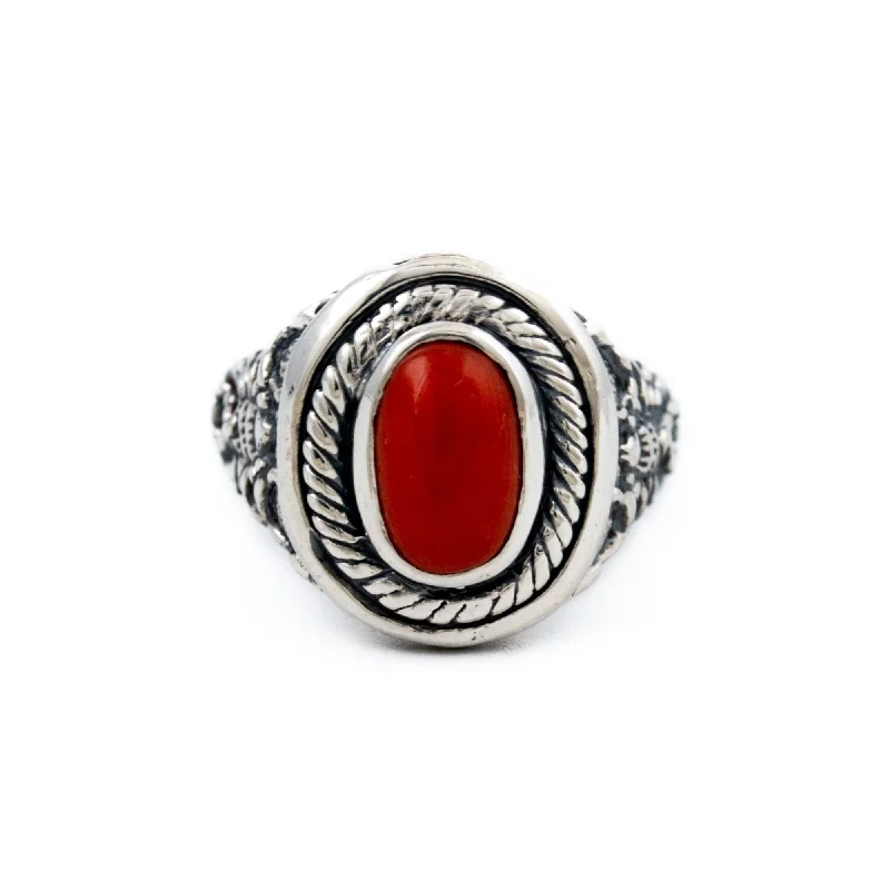 Personalized Name Wedding Ring for HerEchoes of Egypt: Serqet's Scorpion  x Red Coral