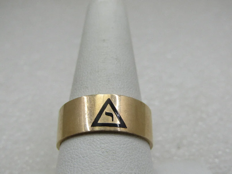 Personalized Wedding Ring with RubyVintage 10kt Masonic Enameled Symbol, Virtue, Conjuncti 8mm Band Ring, Sz. 10.5