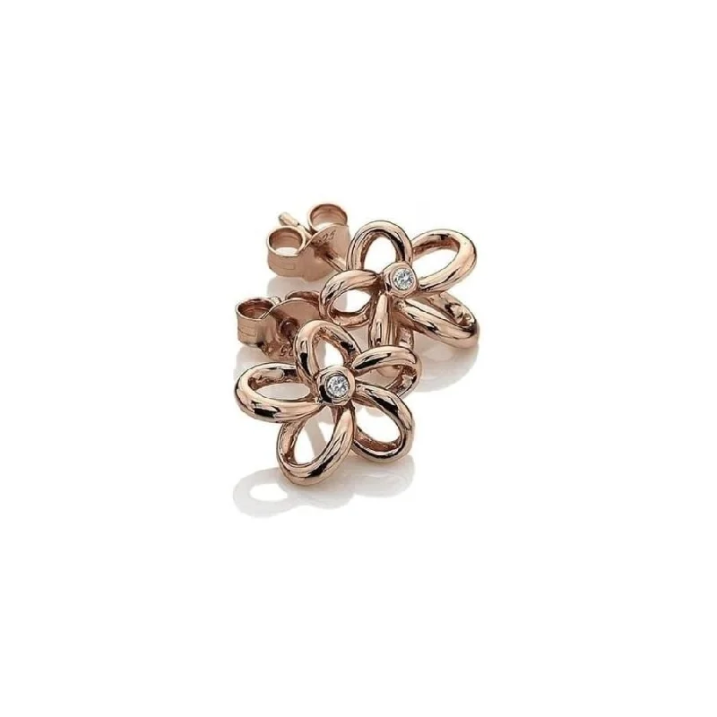 Big Drop Earrings-Rose Gold Plated Silver Paradise Open Petal Stud Earrings