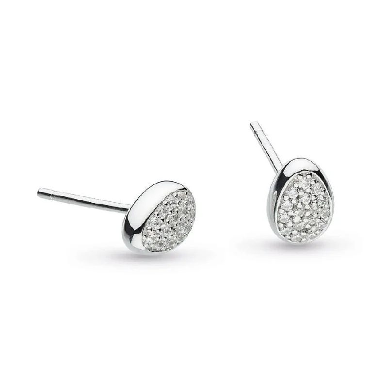 Custom Drop Gold Earrings-Silver Coast Pebble Glisten Cubic Zirconia Pave Set Stud Earrings