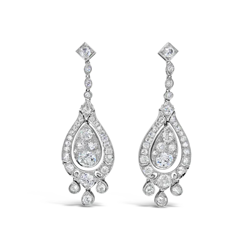 Green Earrings-Diamond Chandelier Estate Earrings