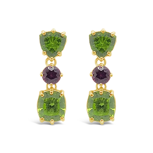 Unique Earrings-Green & Pink Tourmaline Estate Earrings