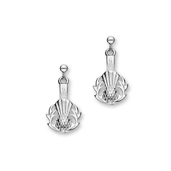 Antique Drop Earrings-Scottish Thistle Sterling Silver Drop Earrings, E1220