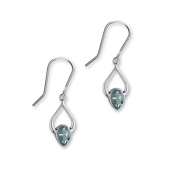 Custom Gold Earrings-Flourish Sterling Silver & Blue Topaz Teardrop Drop Earrings, CE397