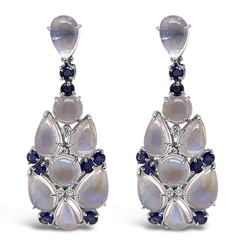 Statement Earrings-Moonstone, Sapphire & Diamond Estate Earrings