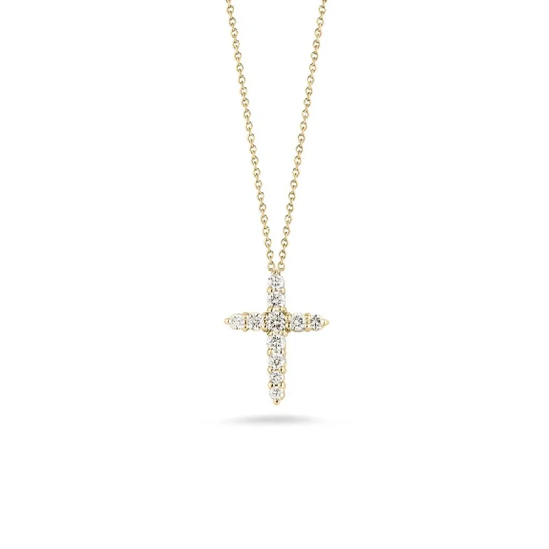 Wedding Band for Him-Simple Gold Chain Necklace-Roberto Coin 18k Yellow Gold Tiny Treasures Diamond Cross Necklace - .39cttw