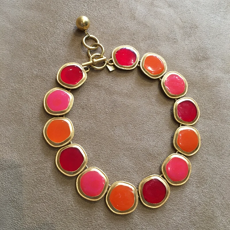 Stackable Engagement Ring Set-Gemstone and Crystal Necklace-Anne Klein Orange Red Enamel Statement Necklace