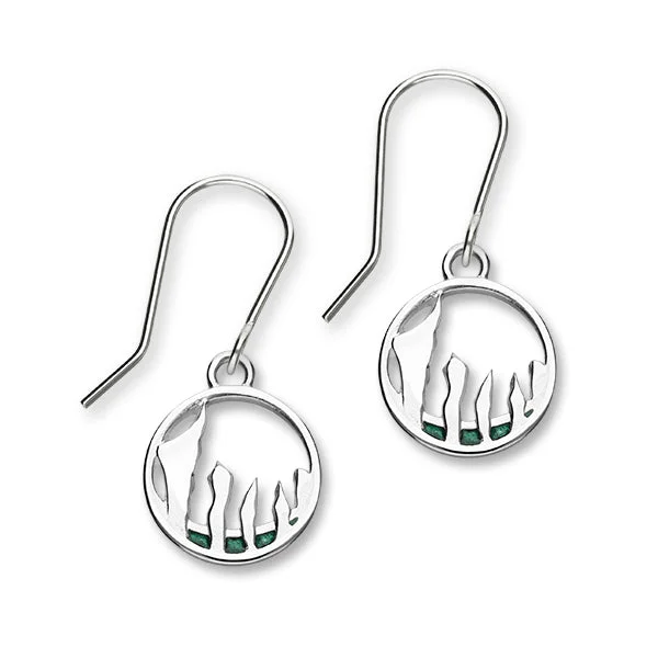 3D Earrings-Solstice Ring of Brodgar Sterling Silver & Green Enamel Hoop Drop Earrings, EE615