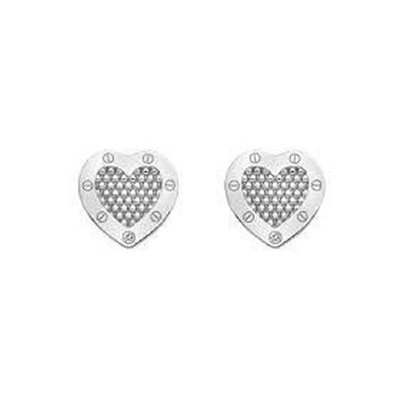 Sparkling Silver Earrings-Silver Lock In Love Stud Earrings