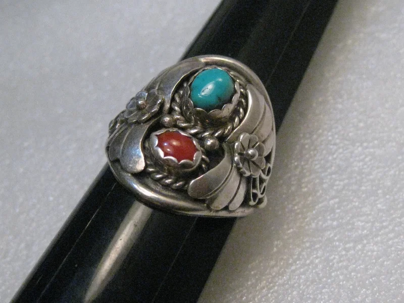 Custom Wedding Band with DiamondsSouthwestern Sterling Turquoise Coral Men's Ring, Vintage, Size 13, 11.28 gr., 1970's