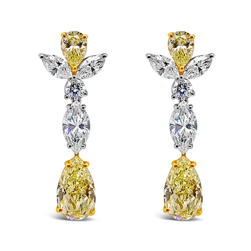 Fashion Earrings-Yellow Diamond Dangle Estate Earrings