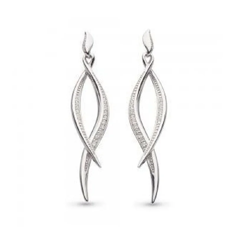 Elegant Gemstone Hoop Earrings-Silver Entwine Twine Twist Cubic Zirconia Pave Set Drop Earrings