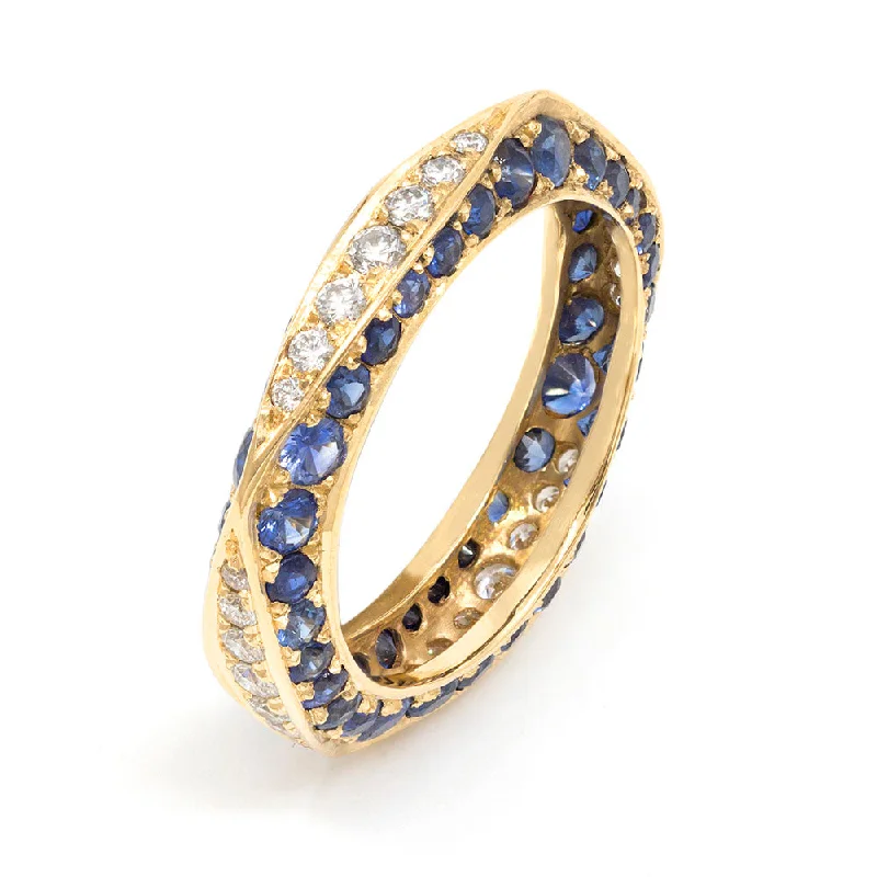 Classic Wedding Ring for Her with Custom DesignSapphire & Diamond Keshet Ring in Yellow Gold