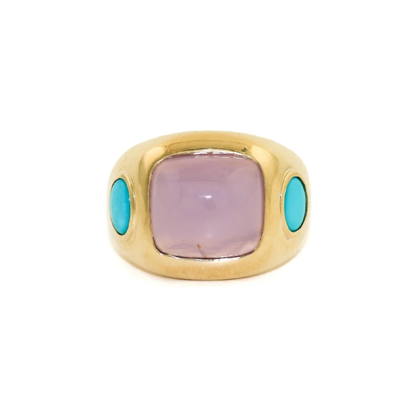 Personalized Gemstone Wedding BandThe Alanya 14k Gold Gypsy Ring x Turquoise x Chalcedony