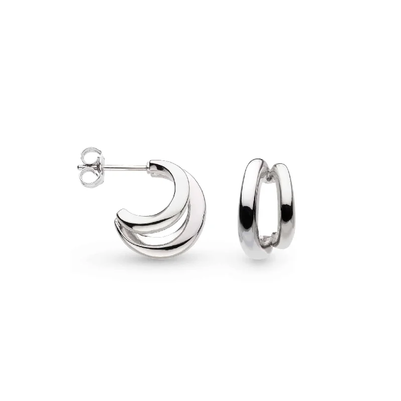 Oval Gem Earrings-Silver Bevel Cirque Link Double Semi Hoop Earrings