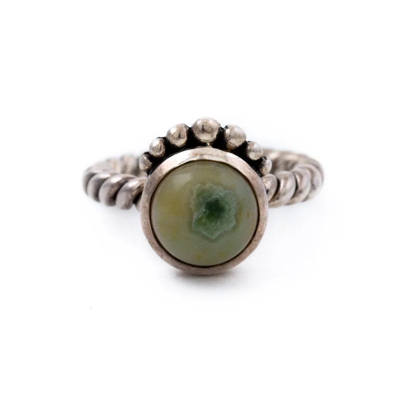 Simple Wedding Band with Custom MessageAlgae Green Ocean Jasper Ring