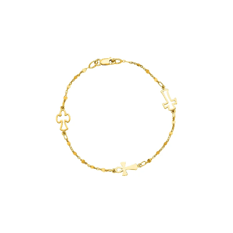 Fashionable Gold Bracelets-14K Gold Open Cross Station Bracelet