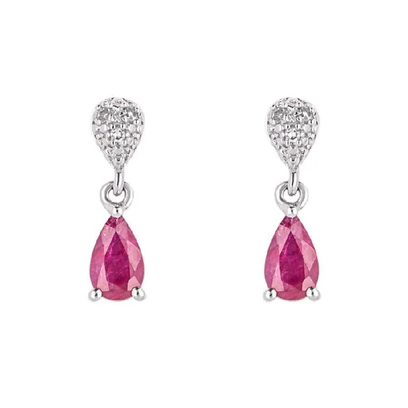 Bold Silver Hoop Earrings-9ct White Gold Pear-Shaped Ruby & Diamond Drop Earrings