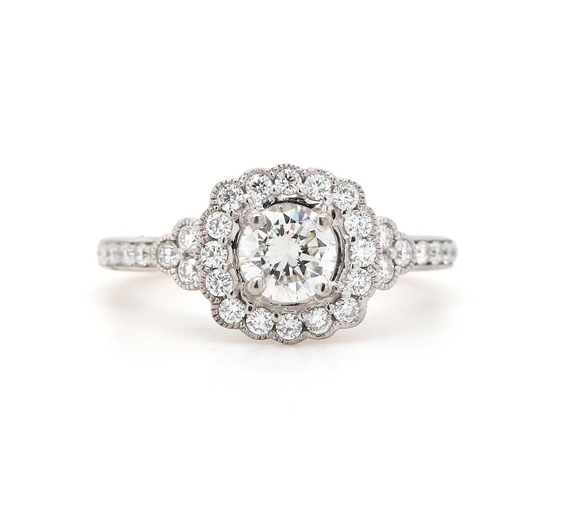 Engagement Ring with Side Stone Diamonds1.13ctw Round Diamond Halo Engagement Ring in 14K