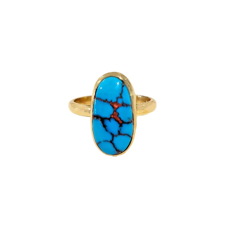 Custom Wedding Band with Gemstone14k Oblong Turquoise Ring