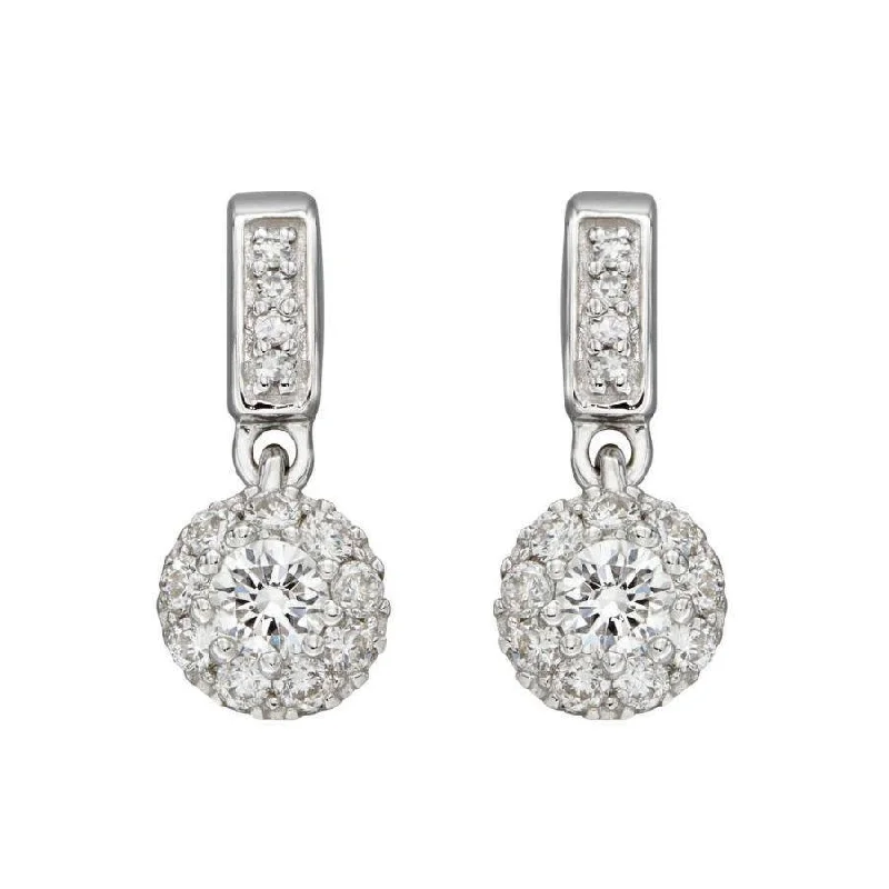 Dainty Hoop Earrings-9ct White Gold Round Brilliant Cut Diamond Halo Cluster Drop Earrings