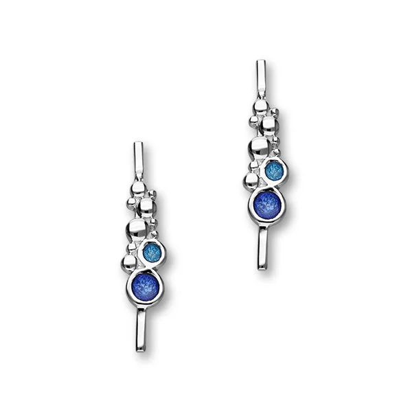 Luxury Earrings-Dröfn Sterling Silver & Blue Enamel Bar Stud Earrings, EE627