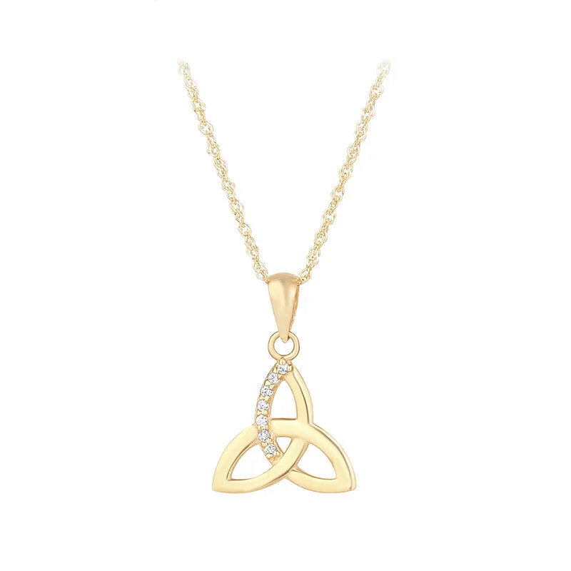 Personalized Diamond Wedding Set-Designer Long Chain Necklace-10K Gold Trinity Knot Pendant