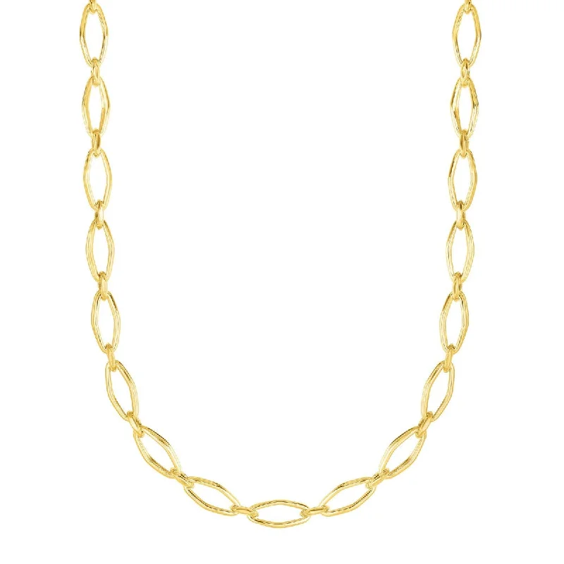 Stackable Diamond Ring Set-Gold Choker Necklace-14kt Gold 18" Yellow Finish Shiny Marquise Fancy Link Necklace with Lobster Clasp NCK4605-18