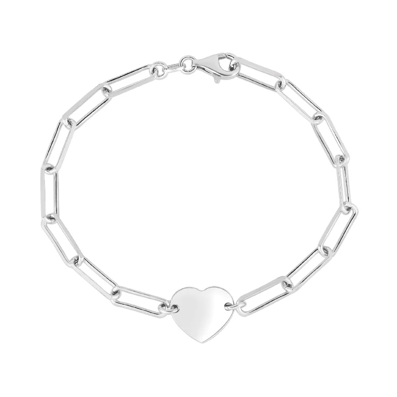 Bamboo Bracelets-Silver Engravable Heart Paperclip Bracelet