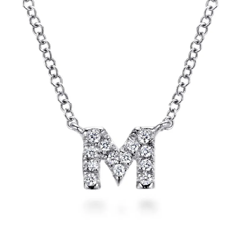 Diamond Band for Wedding-Elegant Silver Necklace-Gabriel & Co. - NK4577M-W45JJ - 14K White Gold Diamond "M" Initial Pendant Necklace