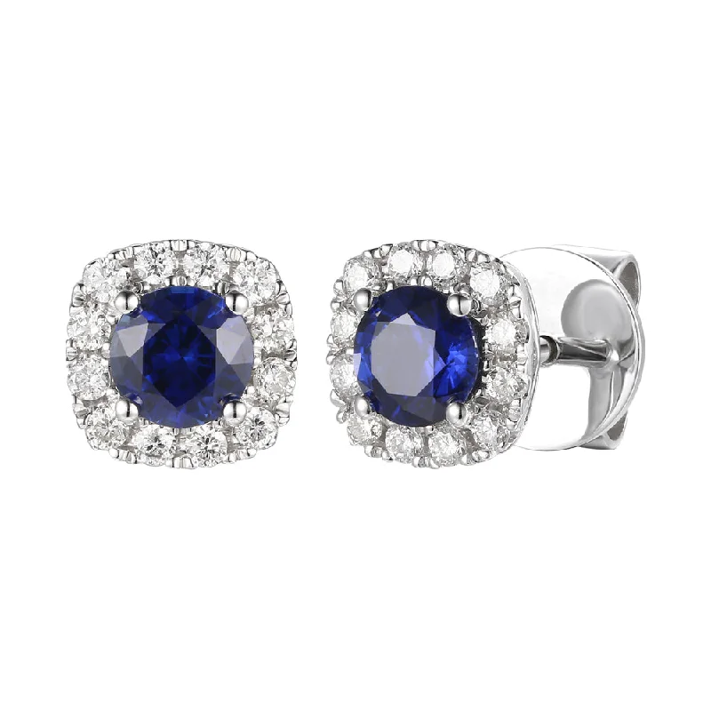 Gemstone Hoop Drop Earrings-18ct white gold claw set round sapphire and brilliant cut diamond stud earrings