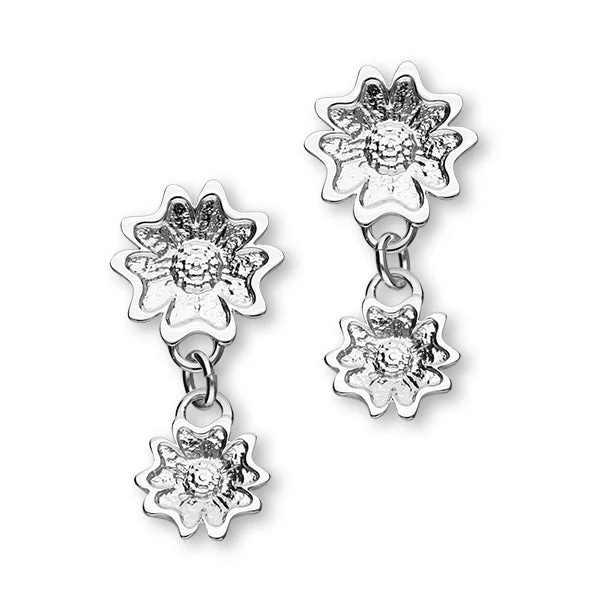 Cute Drop Gem Earrings-Scottish Primrose Sterling Silver Double Stud Earrings, E1942