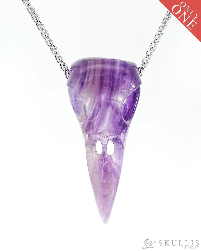 Women's Wedding Ring with Diamonds-Luxury Custom Necklace-Gem Raven Skull Pendant Necklace of Fluorite Crystal Raven Pendant - 9800172