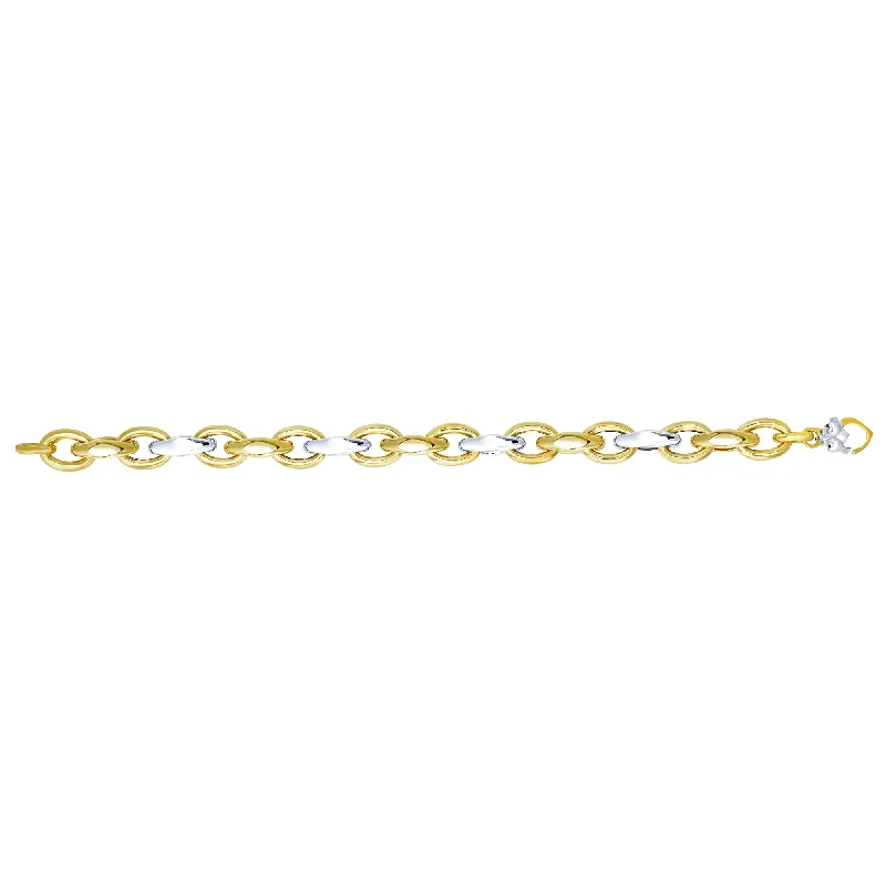 Green Stone Bracelets-14K Two-tone Gold Alternating Three Plus One Heritage Link