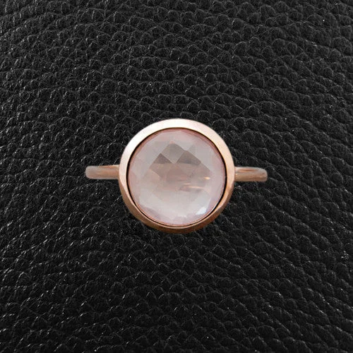 Engagement Ring with Side StonesRound Rose Quartz Ring